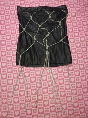 Akira Faux Leather Skirt Long Fishnet Rhinestone Diamonds Decor